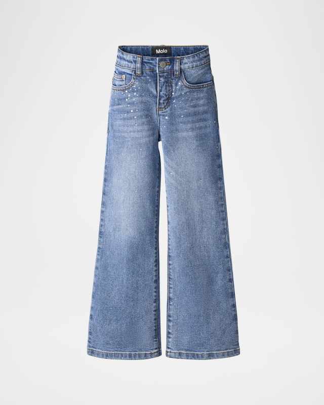 Girl's Asta Organic Cotton Wide-Leg Denim Jeans, Size 4-7